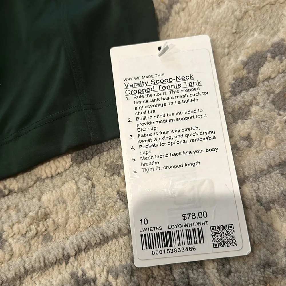 LULULEMON Varsity Scoop-Neck Cropped Tennis Tank Top Medium Support, B/C NWT - Picture 8 of 14